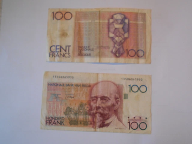 Belgique 2 billets de 100FRS dont 1 sans signature au verso