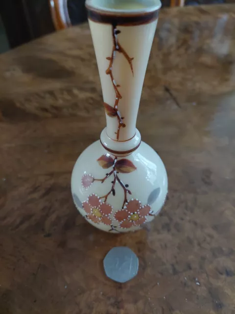 Antique Victorian Milk Glass Vase ~Hand Painted