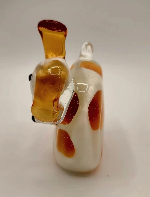 Pier 1 One Art Glass Dog Figurine Yellow White Infused Dog Puppy Paper Weight