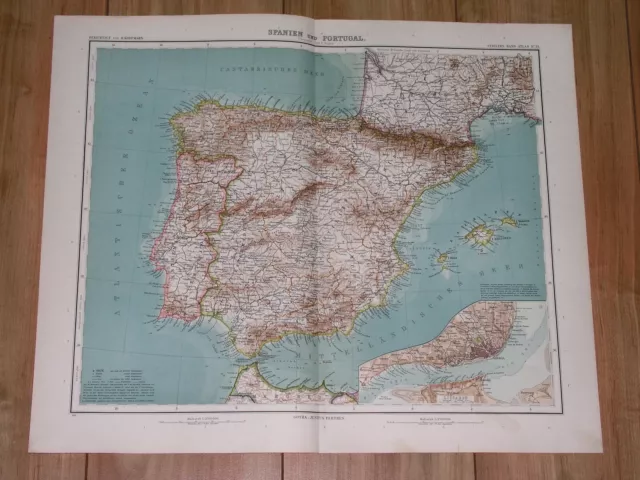 1912 Map Of Spain And Portugal Madrid Barcelona Balearic Islands / Lisbon
