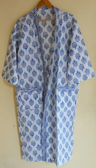 100% Cotone Kimono Accappatoio Donna Abito Lungo Notte Indossare Handmade Top