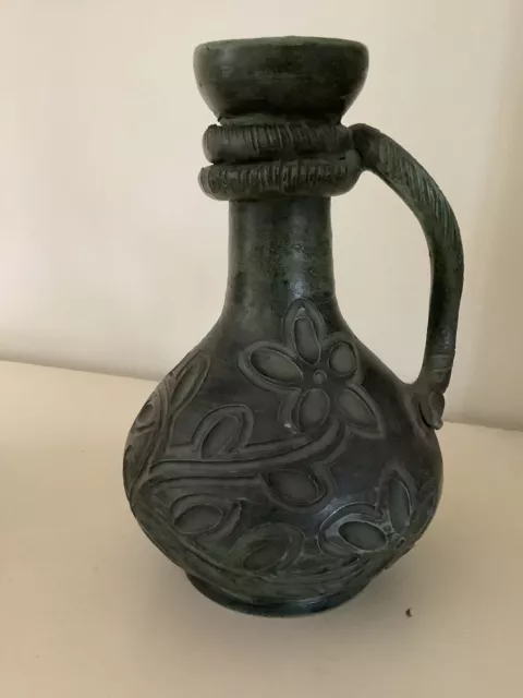 ancien vase ceramique vert de gris anse haut 20 cms