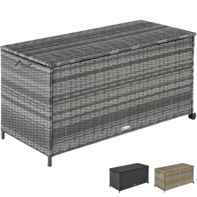 Alu Rattan Auflagenbox Gartentruhe Aufbewahrungsbox 297L Kissenbox 117x54x64 cm