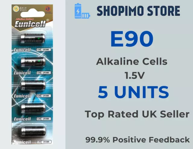 5 x E90 N Alkaline 1.5V Clock Alarm Fob Calculator Batteries LR1 Cells Eunicell