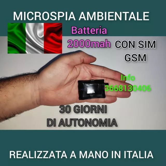 MICROSPIA AMBIENTALE GSM MICRO 2000mah AUDIO VOCALE CIMICE SPIA MICROFONO  30 Gio EUR 99,00 - PicClick IT
