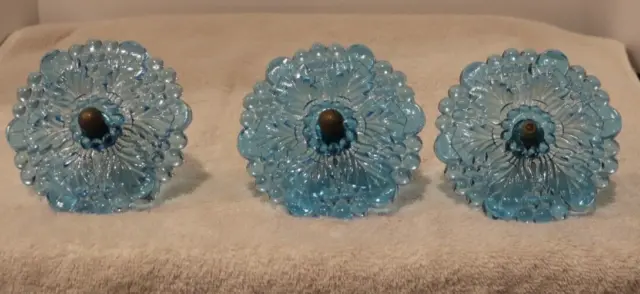 Antique Victorian Glass Flower Curtain Blue Tie-Backs 4 1/2 Inches Around Nice!