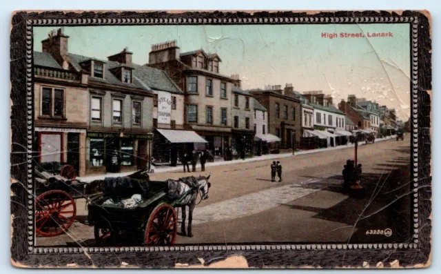 High Street Lanark SCOTLAND UK 1912 Postcard