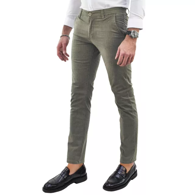 Pantaloni uomo slim fit casual eleganti cotone Tasca Americana Quadri RDV