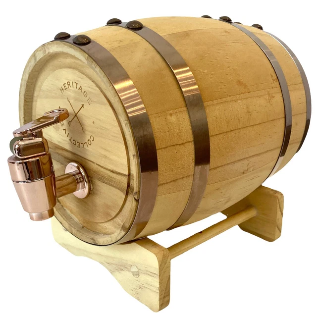 NEW OAK WOOD WHISKEY BARREL Dispenser COPPER STAVE Wine, BEER Liquor