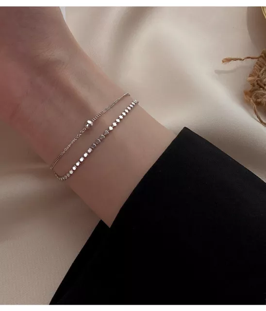 Real 925 Sterling Silver Flat Beads Chain Curb Necklace Bracelet Anklet 6.5-28"