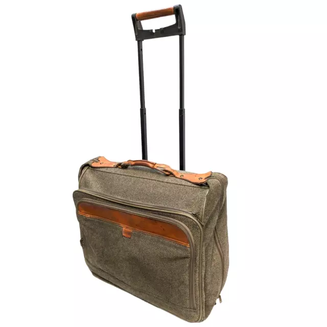 Hartmann Vintage Garment Bag Tweed & Leather Luggage Wheeled Rolling Carry On