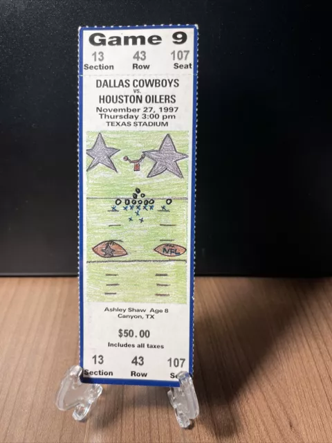 Dallas Cowboys Vs Houston Oilers Ticket Unused Vintage November 27 1997