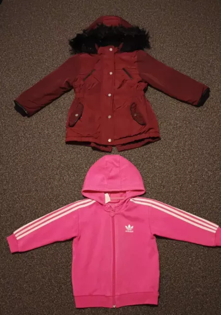 Adidas girls tracksuit jacket and Primark coat, Size : 2-3 years, VGC