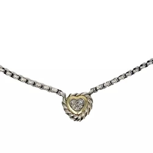 David Yurman Diamond Sterling Silver & 18K Cookie Cable Heart Necklace