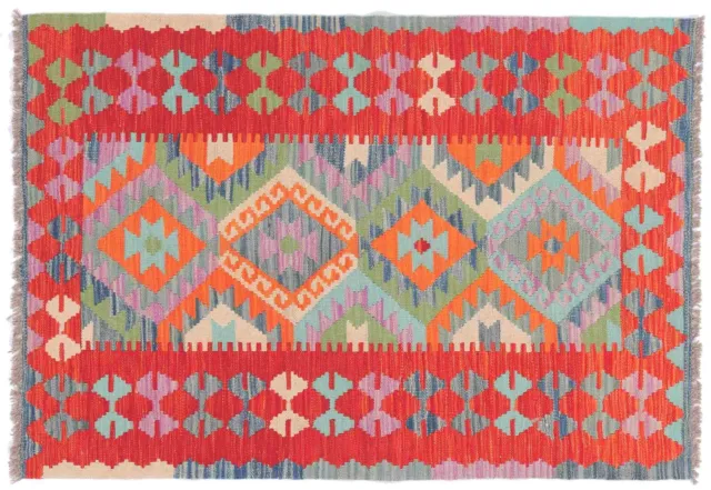 Afghan Maimana Kilim Carpet 100x150 Hand Woven Colourful Geometric Handmade C