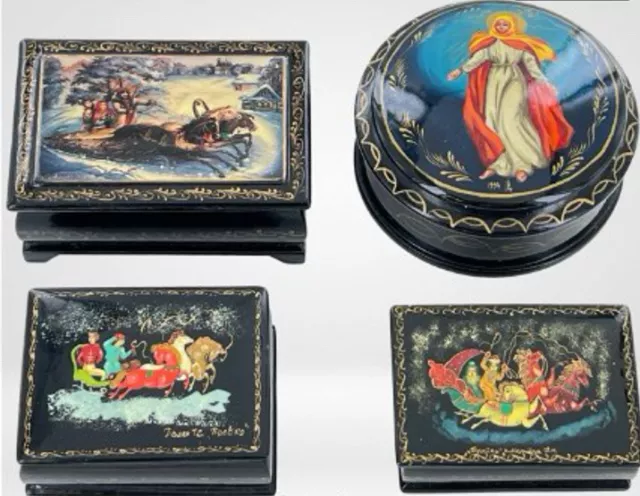 Vintage 1970's Or 1980’s  Russian Hand Painted Lacquered Lidded Box Collection