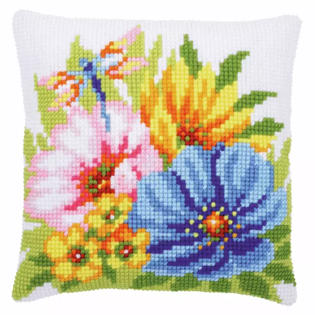 Vervaco Cross Stitch Kit: Cushion: Colourful Spring Flowers