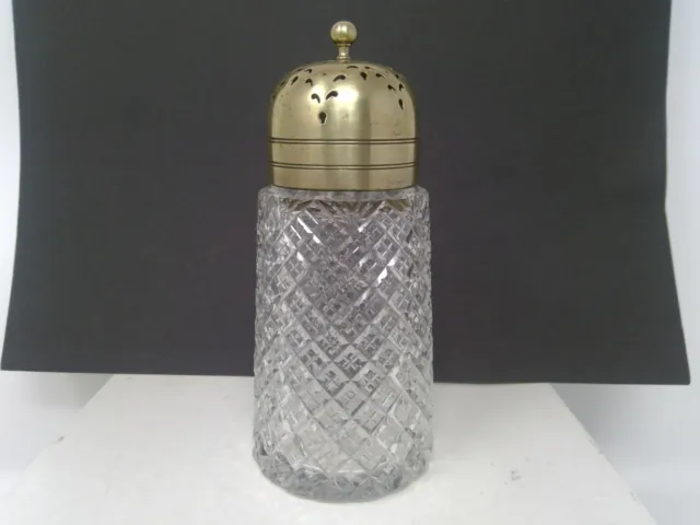 Vintage Cut Glass Crystal Sugar Shaker with Silverplate Top