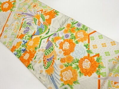 6372080: Japanese Kimono / Vintage Fukuro Obi / Woven Flower With Birds