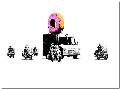 BANKSY STREET ART *FRAMED* CANVAS PRINT Donut police 16"X 12" stencil -