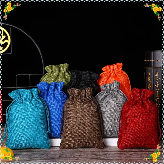 10 -100 Drawstring Gift Bags Fabric Linen Christmas Pouch Wedding Party Favours