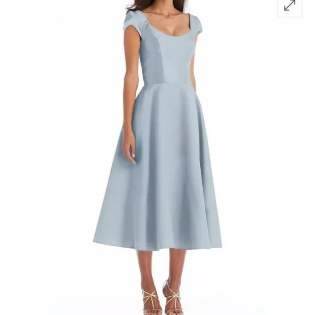 NWT Alfred Sung Full Skirt Satin Midi Cocktail Dress Mist Size 10R Reg. $206