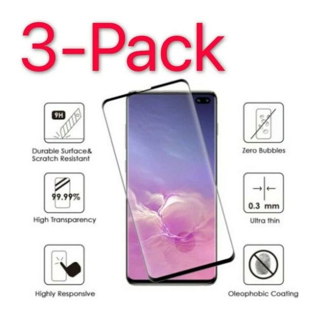 3X FULL COVER Tempered Glass Screen Protector Samsung Galaxy S10 Plus