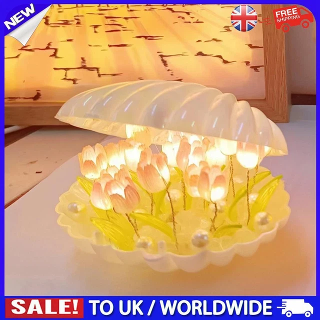 NEW SHELL TULIP Table Lamp Battery Powered Bedside Light Nightstand