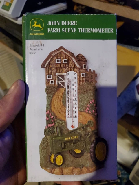 Resin John Deere Farm Scene Hanging Thermometer Barn Tractor Country Decor