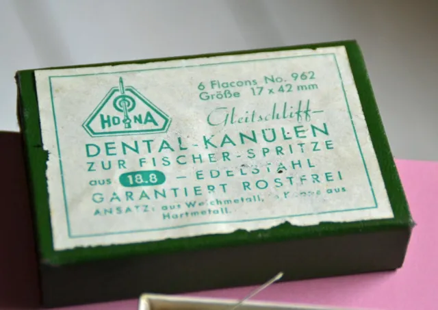 antike Hona Dental Kanülen zur Fischer Spitze Verpackung Schachtel Flacons