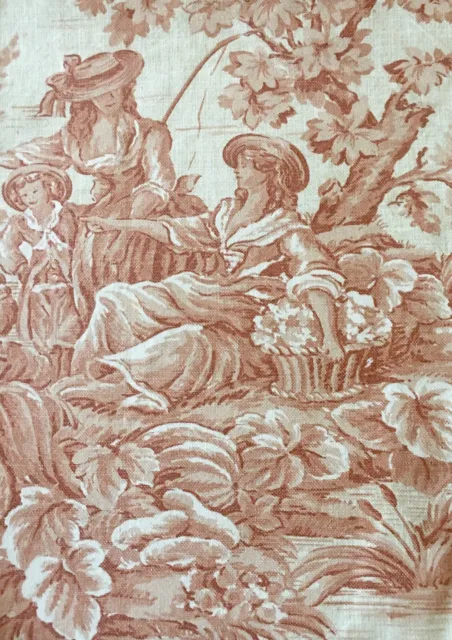 Vintage French Scenic Architectural Figural Interior Cotton Toile Fabric~Apricot