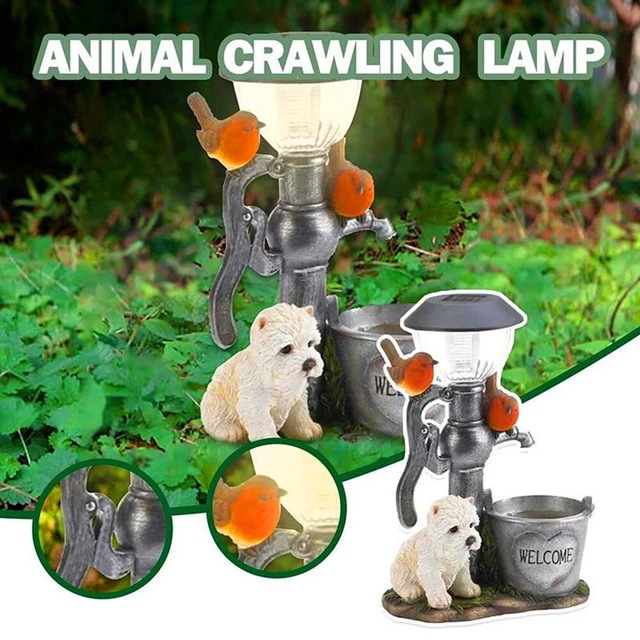 LED Solar Light Little Animal Sculpture Resin Statue Lamp Garden Ornament