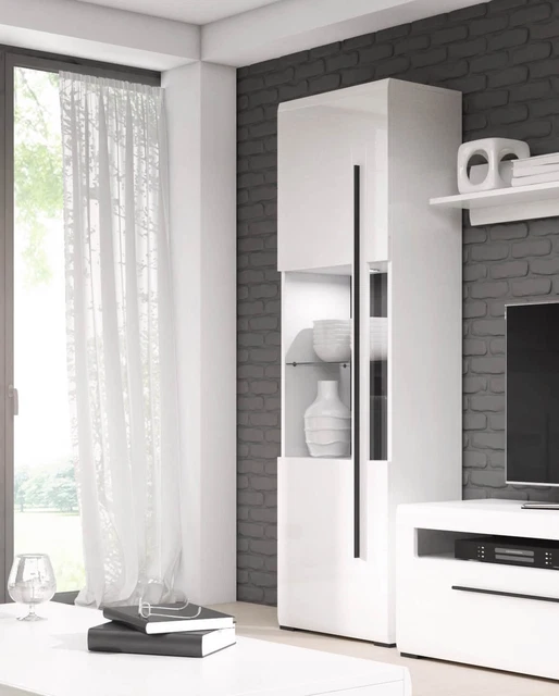 Vetrina stand ""Tulsa"" vetrina in vetro 60 cm bianca anteriore MDF lucida
