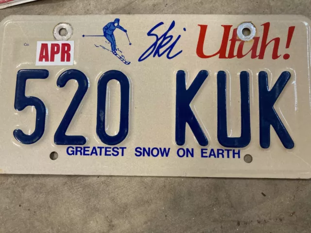 Utah License Plate Greatest Snow on Earth Ski Utah 520 KUK (April Sticker)