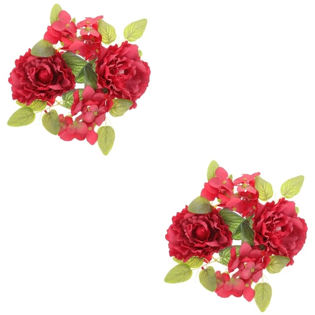 2 anillos de velas florales de peonía de escritorio para decoración fiesta