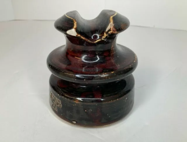 Vintage Ceramic Insulator Locke Hi-Top 77 Brown USA Couple Chips SEE Photos 3
