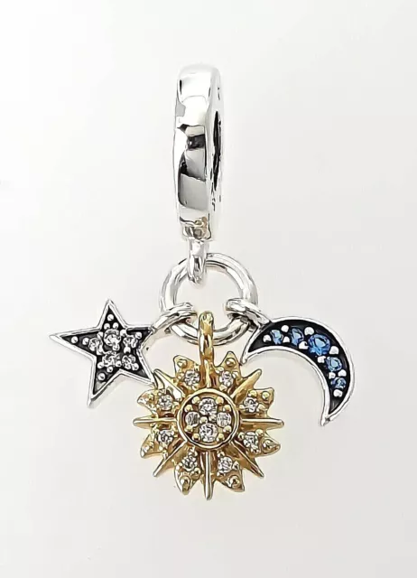 New 100% Original PANDORA Brand 762676C01 Celestial Sun Star Moon Tripple Charm