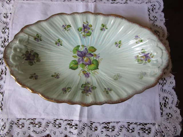 Beautiful Vintage Crown Ducal Violets On Blue Long Serving Bowl