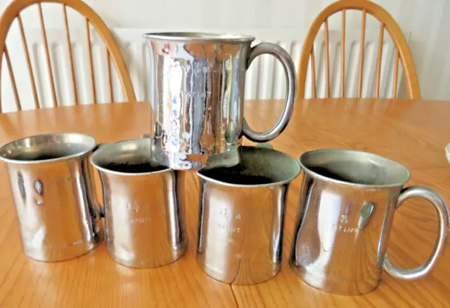 5 x VICTORIAN HALF PINT PEWTER TANKARD STAMPED VR ~ Oldham Nottingham