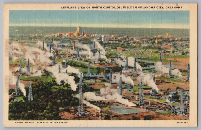 Airplane View N Capitol Oil Field Oklahoma City OK Aerial Curt Teich Postcard
