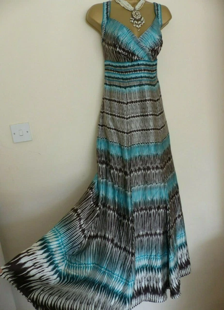 MONSOON SILK MAXI dress green brown abstract UK14 18.00 - PicClick UK