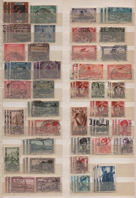 2 Albumseiten Saargebiet, Saarland, OPD Saarbrücken, 1922-1957, gestempelt (M2)