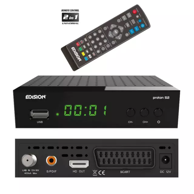 Edision Proton S2 Full HD DVB-S2 Sat-Receiver HDMI HDTV Edison schwarz klein