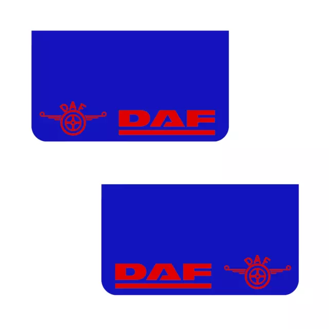 DAF Lorry HGV Rear Mudflaps 36x64cm Smooth Blue PVC Mud Flaps Red Text + Logo