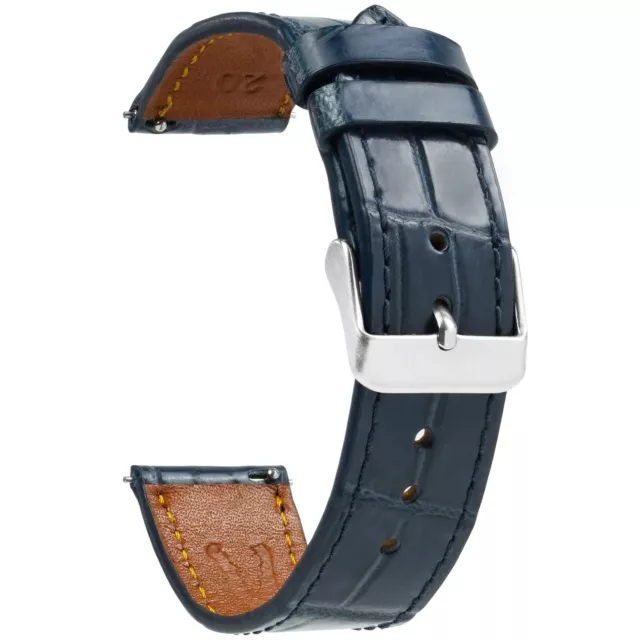 19MM NAVY BLUE Alligator Watch Band Flat Crocodile Watch Strap Quick ...