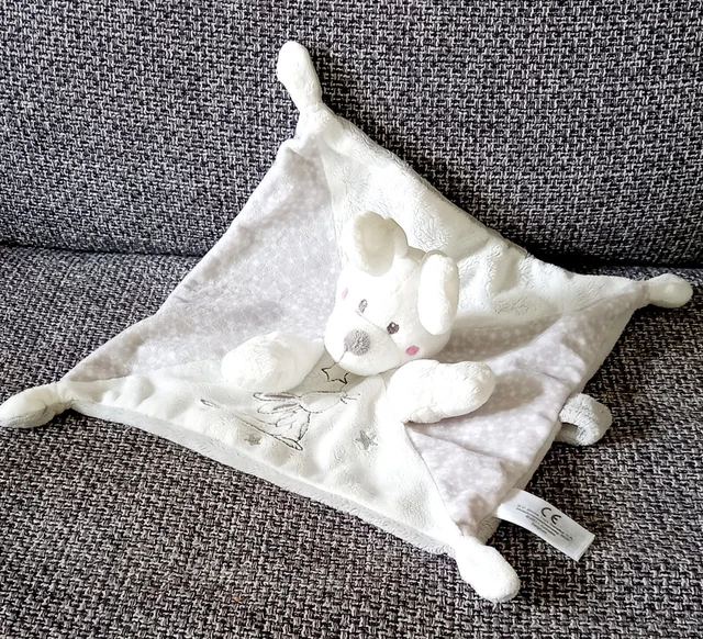 B8 Doudou plat lapin blanc gris KIABI SIMBA TOYS Neuf