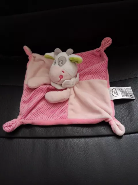 Doudou Plat Vache Rose  Blanc Vert Cocard Mots D'enfants Leclerc Tbe