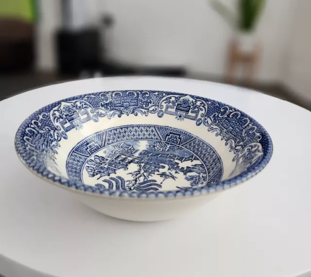 English Ironstone Tableware “ Old Willow “ Blue & White Soup / Cereal Bowl