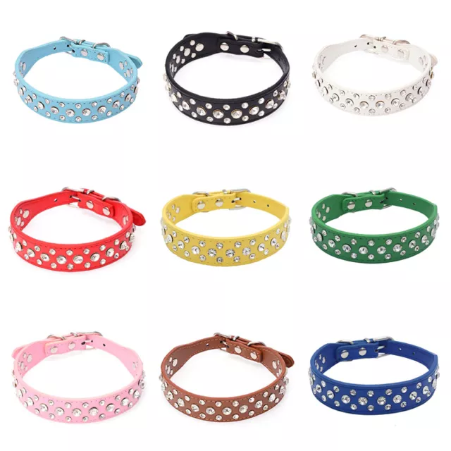 Adjustable Rhinestone Puppy Pet Dog Collar PU Leather Fashion Neck Strap Buckle