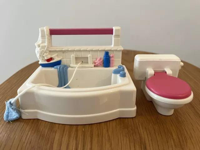 Vintage Fisher Price Loving Family Dollhouse Furniture Bath And Toilet